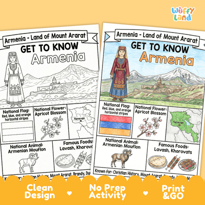 Armenia Geography Coloring Poster and Fact Sheet Printable Worksheets
