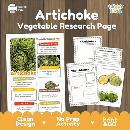 Artichoke Vegetable Research Page Worksheets