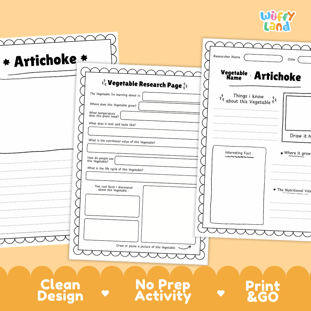 Artichoke Vegetable Research Page Worksheets