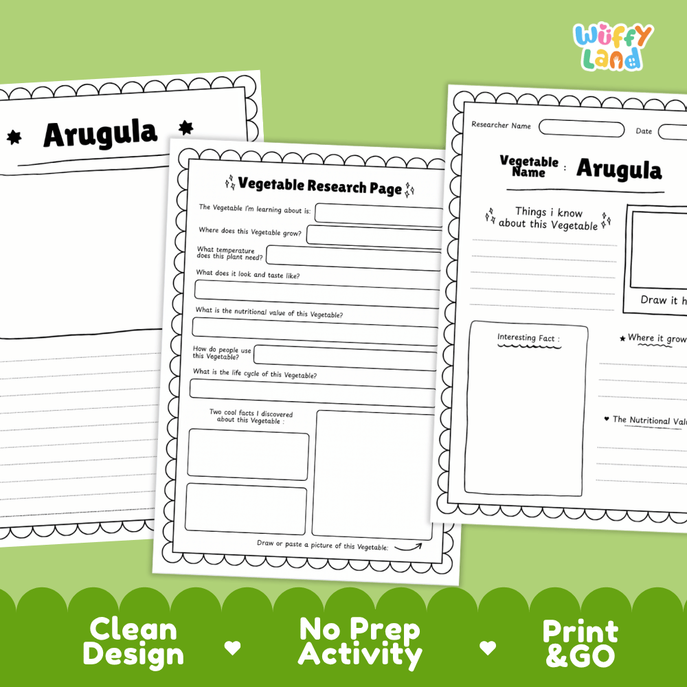 Arugula Vegetable Research Page Worksheets