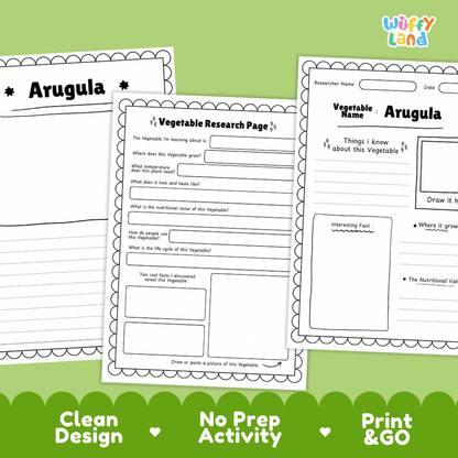 Arugula Vegetable Research Page Worksheets