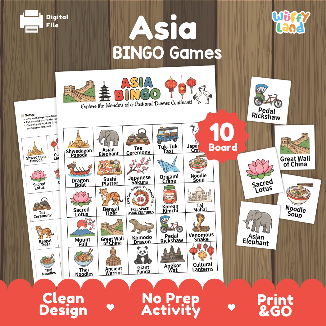 Asia Geography BINGO Games Printable Activity