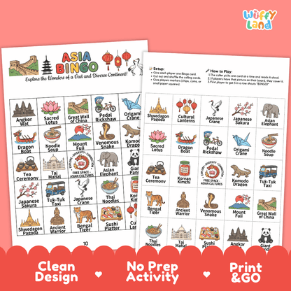 Asia Geography BINGO Games Printable Activity