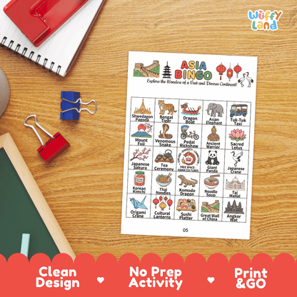 Asia Geography BINGO Games Printable Activity