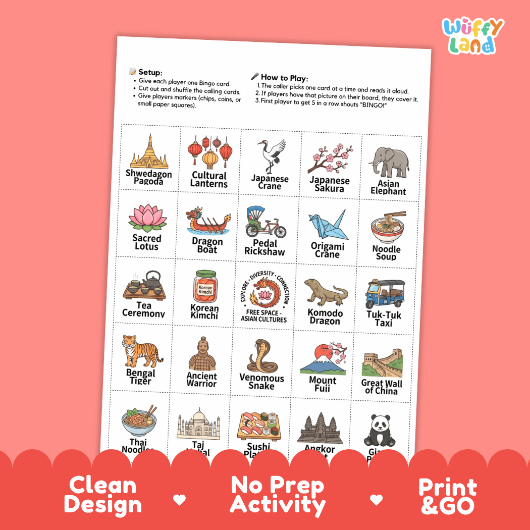 Asia Geography BINGO Games Printable Activity
