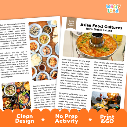 Teacher answer key page showing complete question solutions for Asian Food Cultures geography and social studies reading comprehension practice