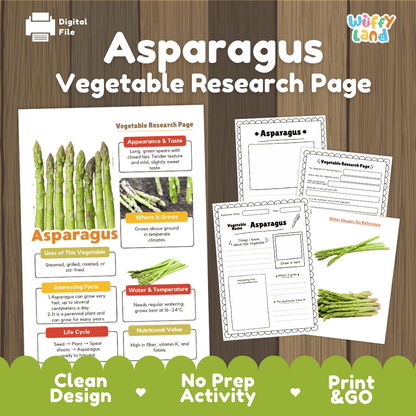 Asparagus Vegetable Research Page Worksheets