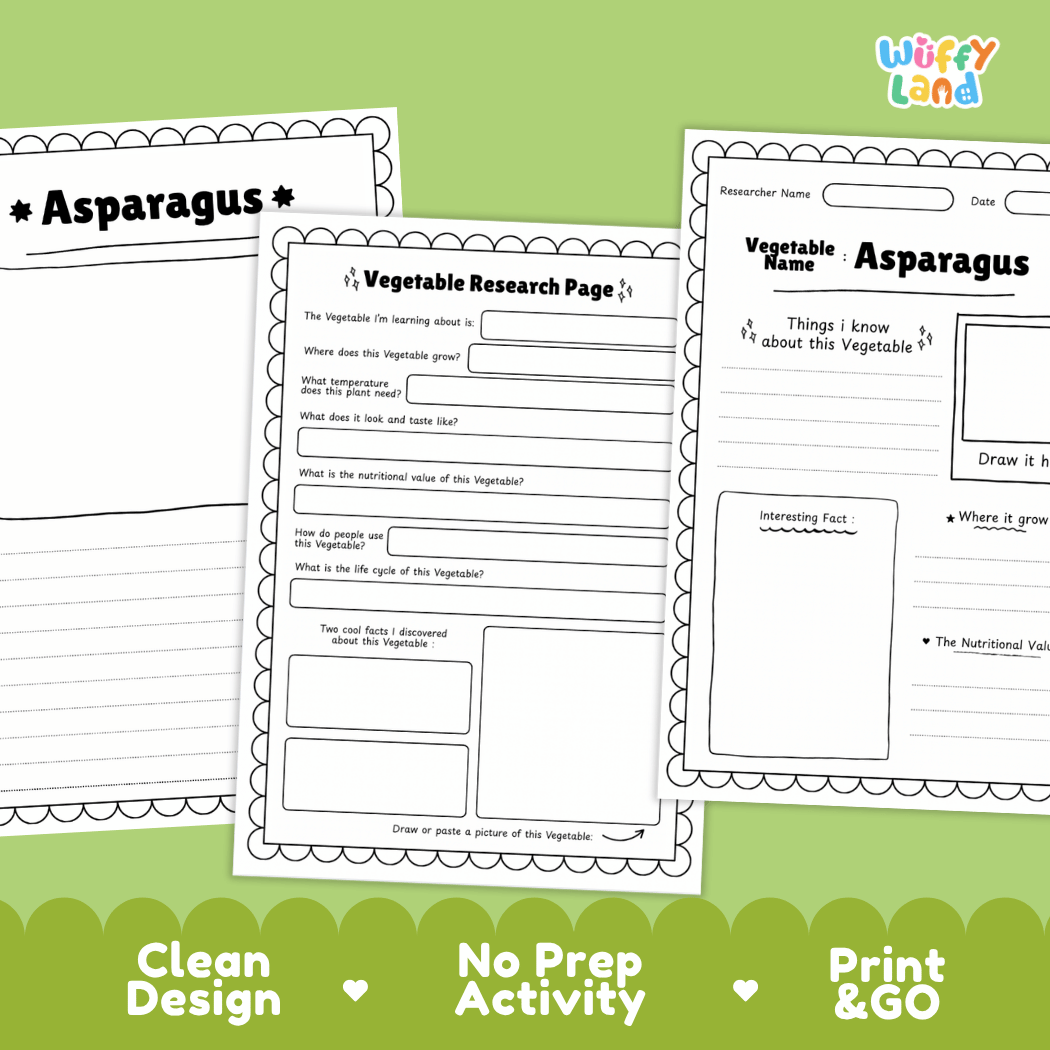 Asparagus Vegetable Research Page Worksheets