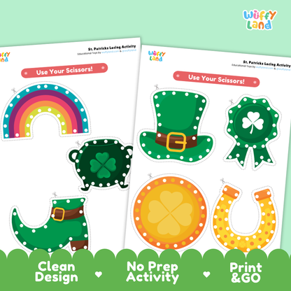 Close-up of laminated top hat and gold coin lacing cards prepared for fine motor threading