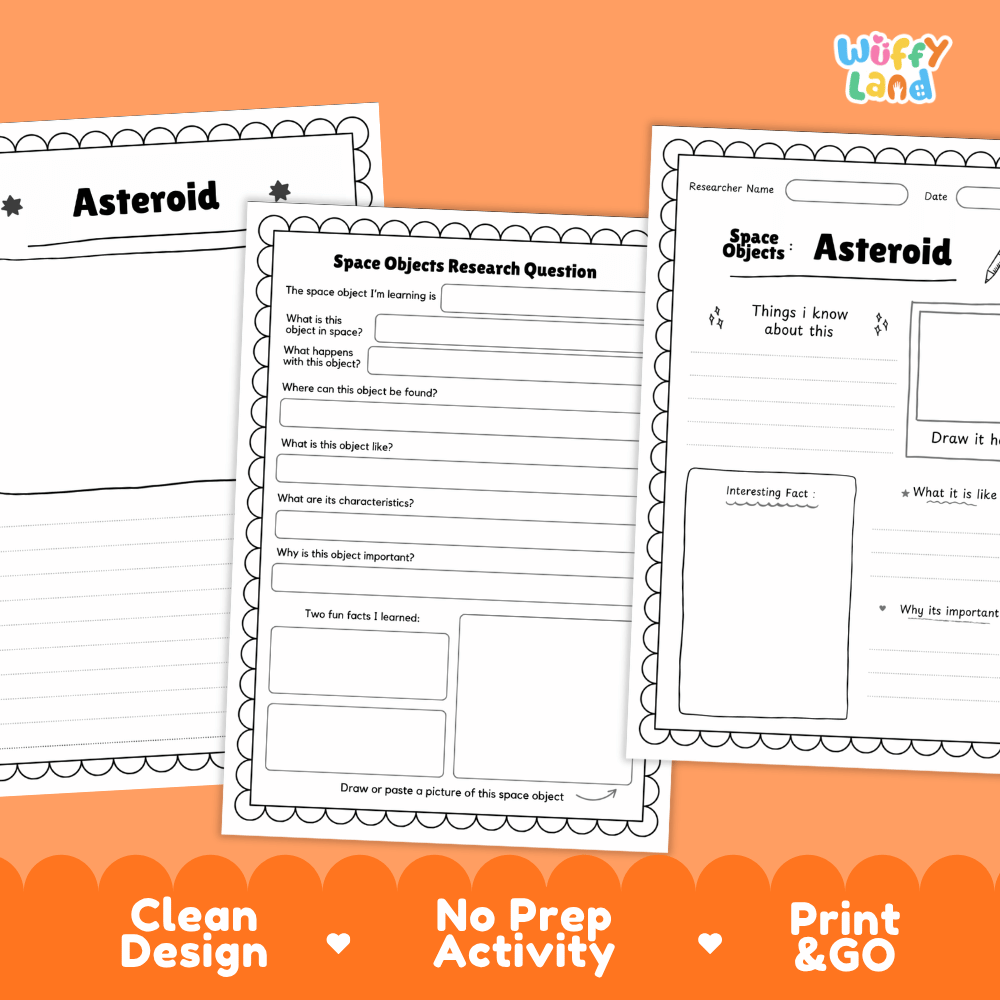 Asteroid Solar System Research Project Worksheets and Fact Sheet