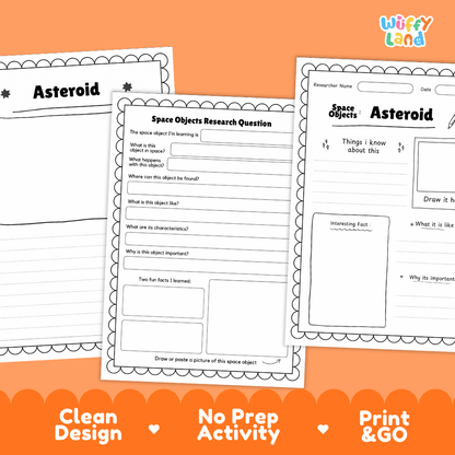 Asteroid Solar System Research Project Worksheets and Fact Sheet