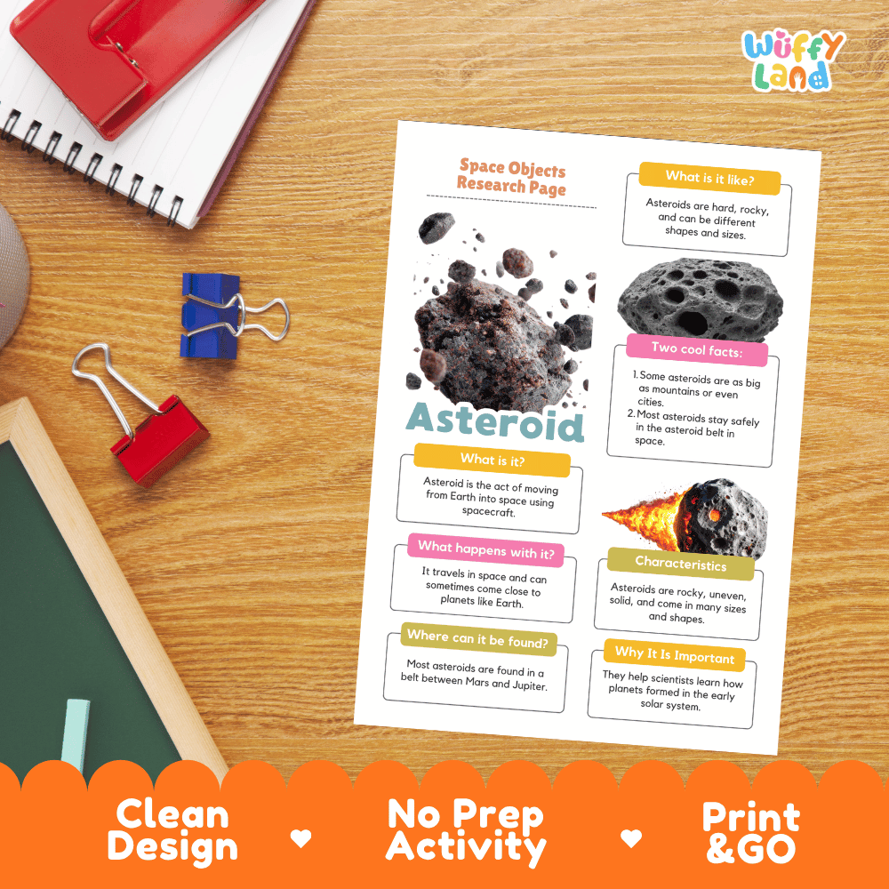 Asteroid Solar System Research Project Worksheets and Fact Sheet
