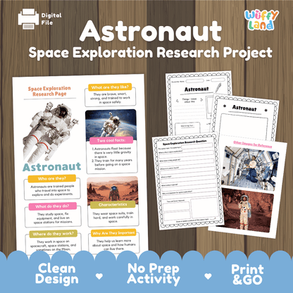 Astronaut Space Exploration Research Project Worksheets and Fact Sheet