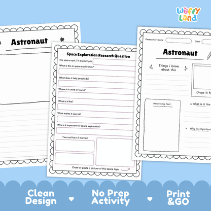 Astronaut Space Exploration Research Project Worksheets and Fact Sheet