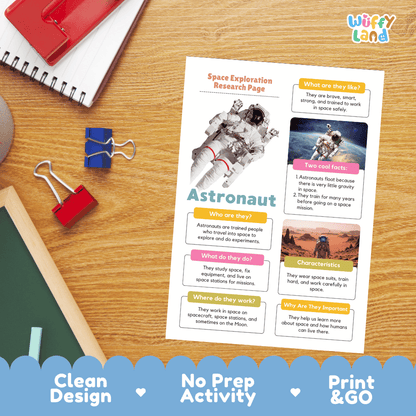 Astronaut Space Exploration Research Project Worksheets and Fact Sheet
