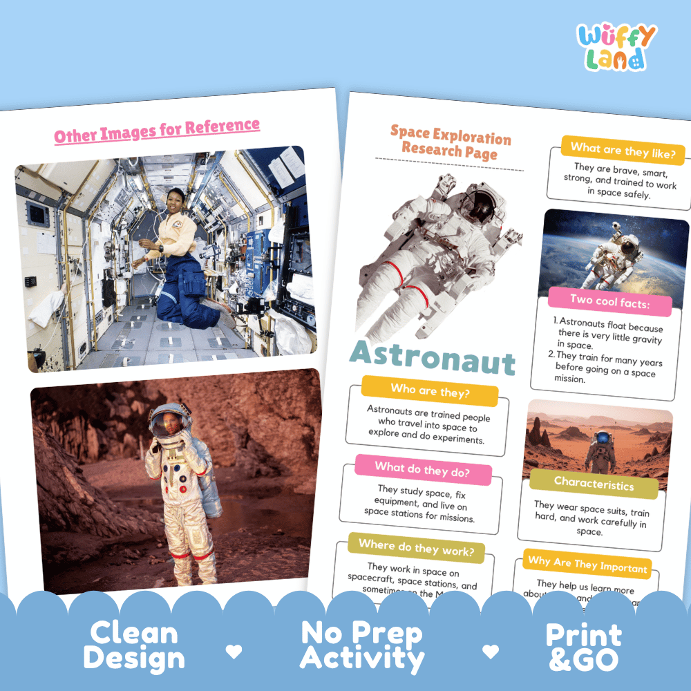 Astronaut Space Exploration Research Project Worksheets and Fact Sheet