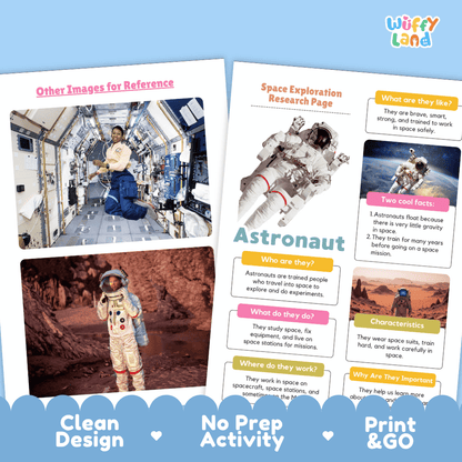 Astronaut Space Exploration Research Project Worksheets and Fact Sheet