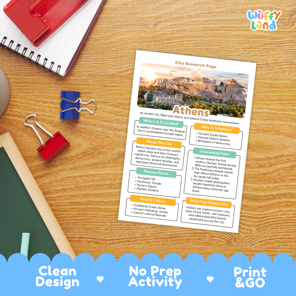 Athens Greece City Research Project Activity Worksheets and Fact Sheet