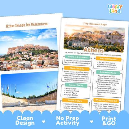 Athens Greece City Research Project Activity Worksheets and Fact Sheet