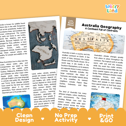 Teacher answer key page showing complete question solutions for Australia geography social studies reading comprehension practice