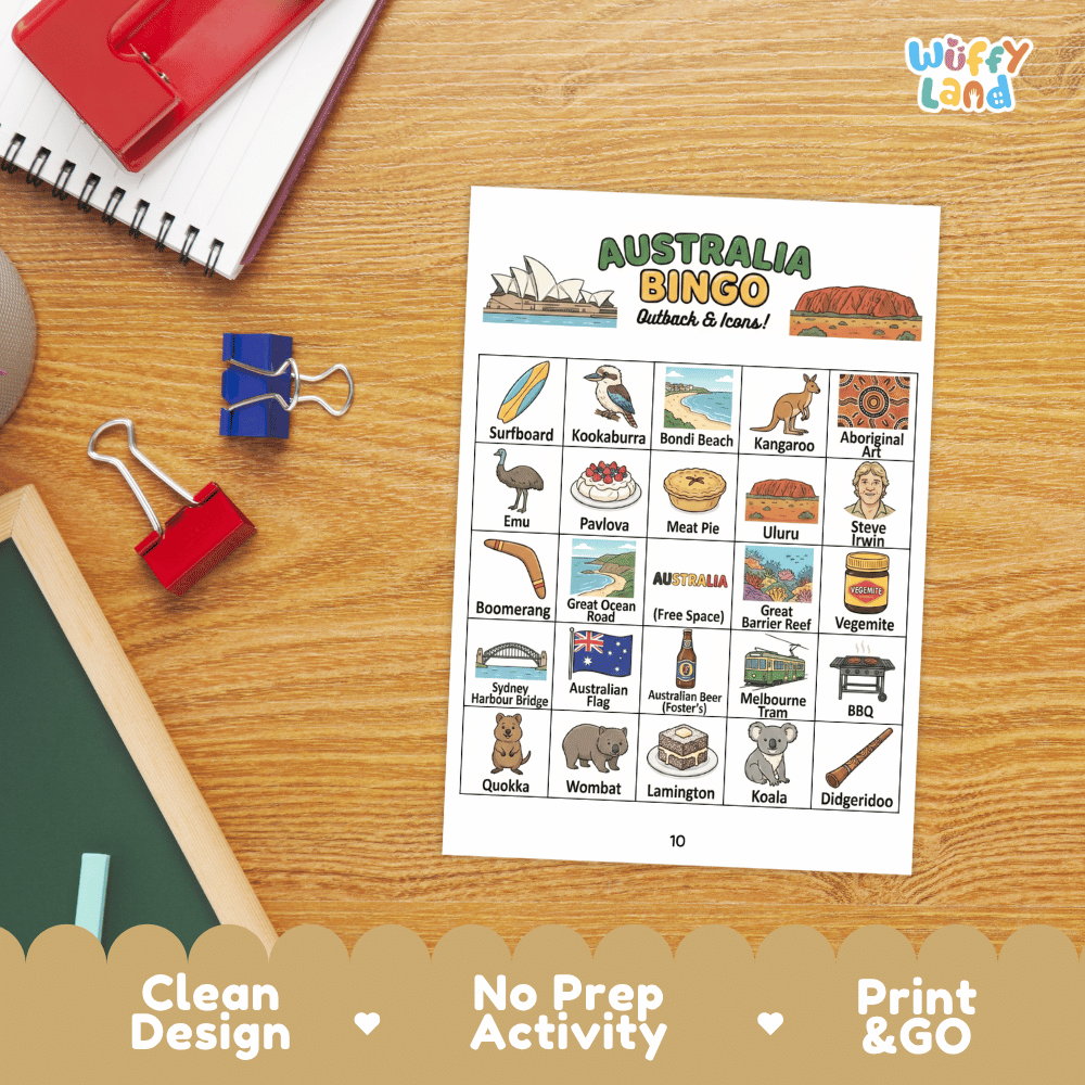 Australia Geography BINGO Games Australian Culture and Landmarks Activity