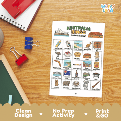 Australia Geography BINGO Games Australian Culture and Landmarks Activity