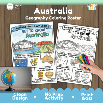 Australia Geography Coloring Poster Worksheets