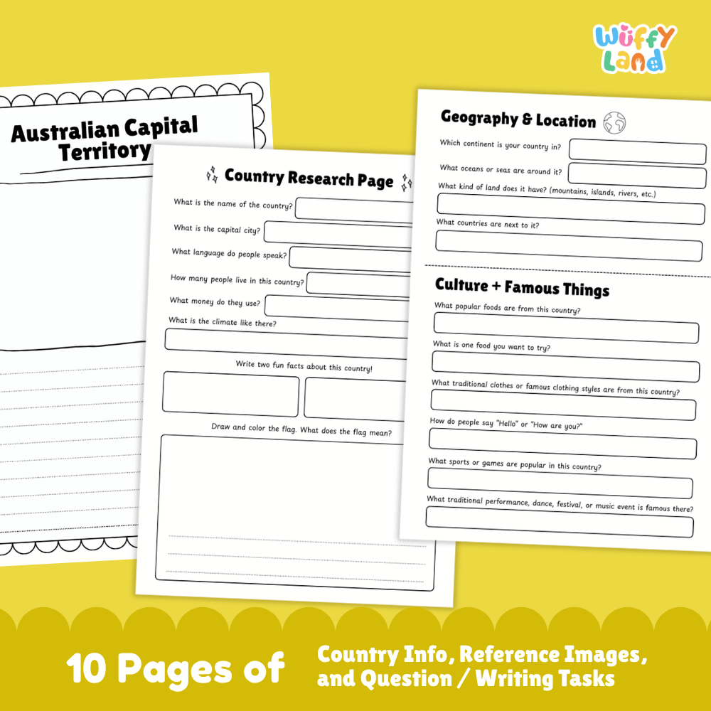 Australian Capital Territory Country Research Project Worksheets and Activity Pages