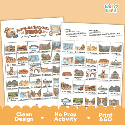 Australian Landmarks Geography BINGO Games Printable Elementary Activity Cards