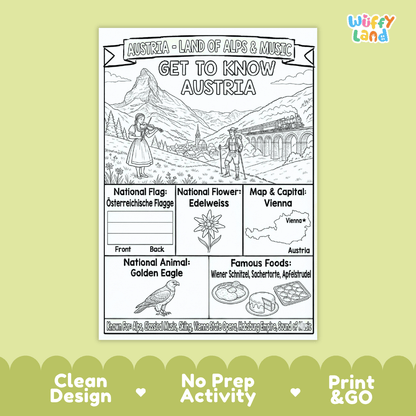 Austria Geography Coloring Poster and Fact Sheet Printables