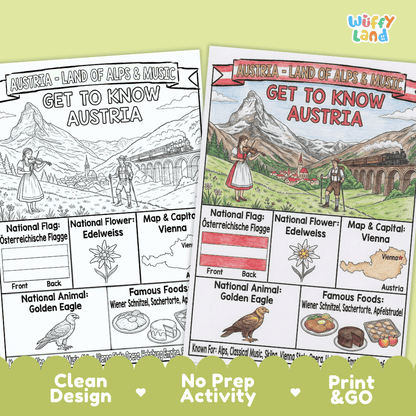 Austria Geography Coloring Poster and Fact Sheet Printables