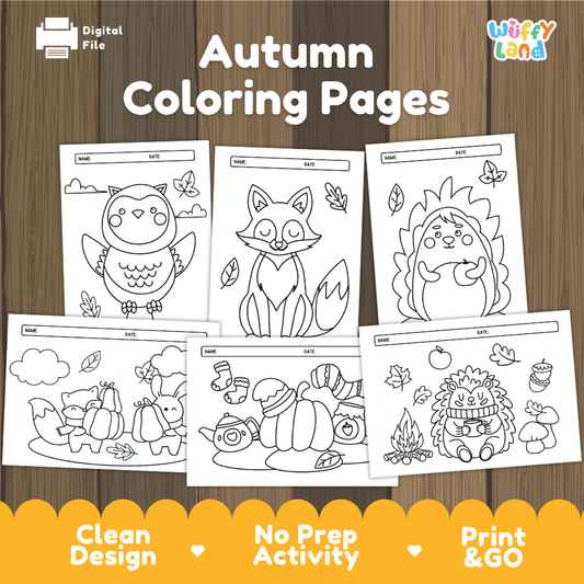 Printable autumn coloring pages for kids featuring fall animals, pumpkins, leaves and seasonal scenes for a fun no-prep activity
