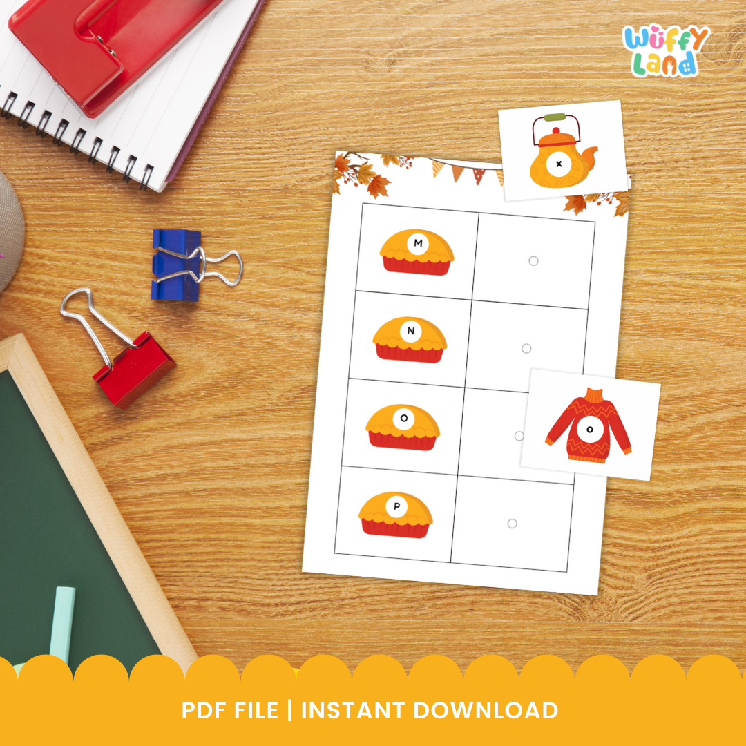 Educational activity sheet with colorful graphics on a wooden surface