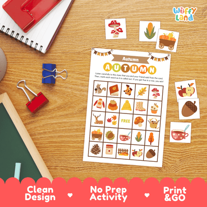 Autumn Bingo Game Cards and Calling Cards Activity Worksheets