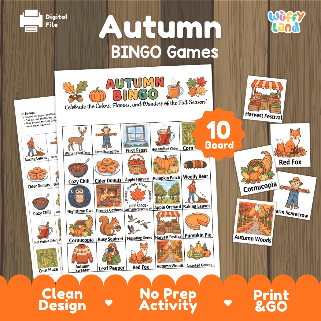 Autumn Fall Season BINGO Games Printable Activity