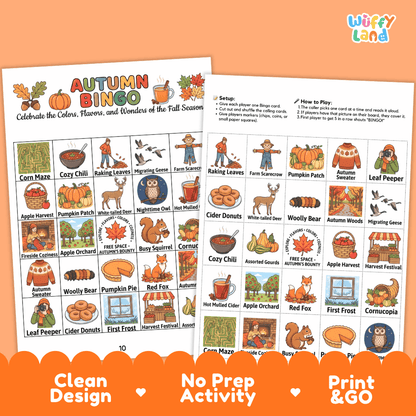 Autumn Fall Season BINGO Games Printable Activity