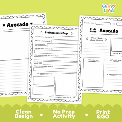 Avocado Fruit Research Page Worksheets and Fact Sheet