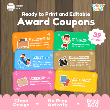 Award Coupons Classroom Management Behavior Rewards Editable Printable Cards
