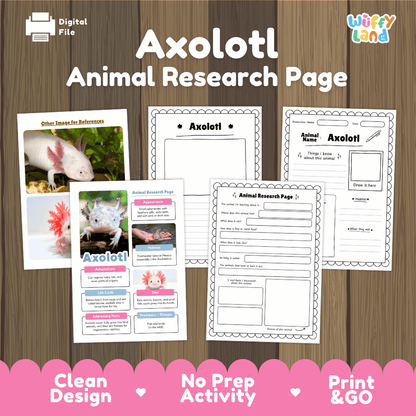 Axolotl Animal Research Page Worksheets