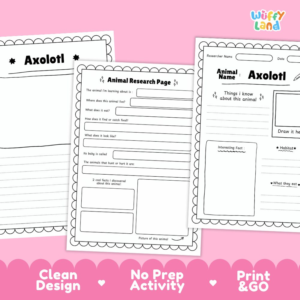 Axolotl Animal Research Page Worksheets
