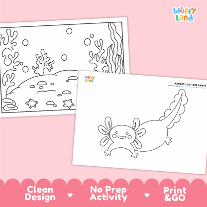 Axolotl Cut and Paste and Coloring Activity Worksheets