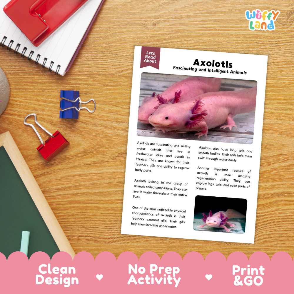 Axolotl Reading Passage and Comprehension Questions Worksheets