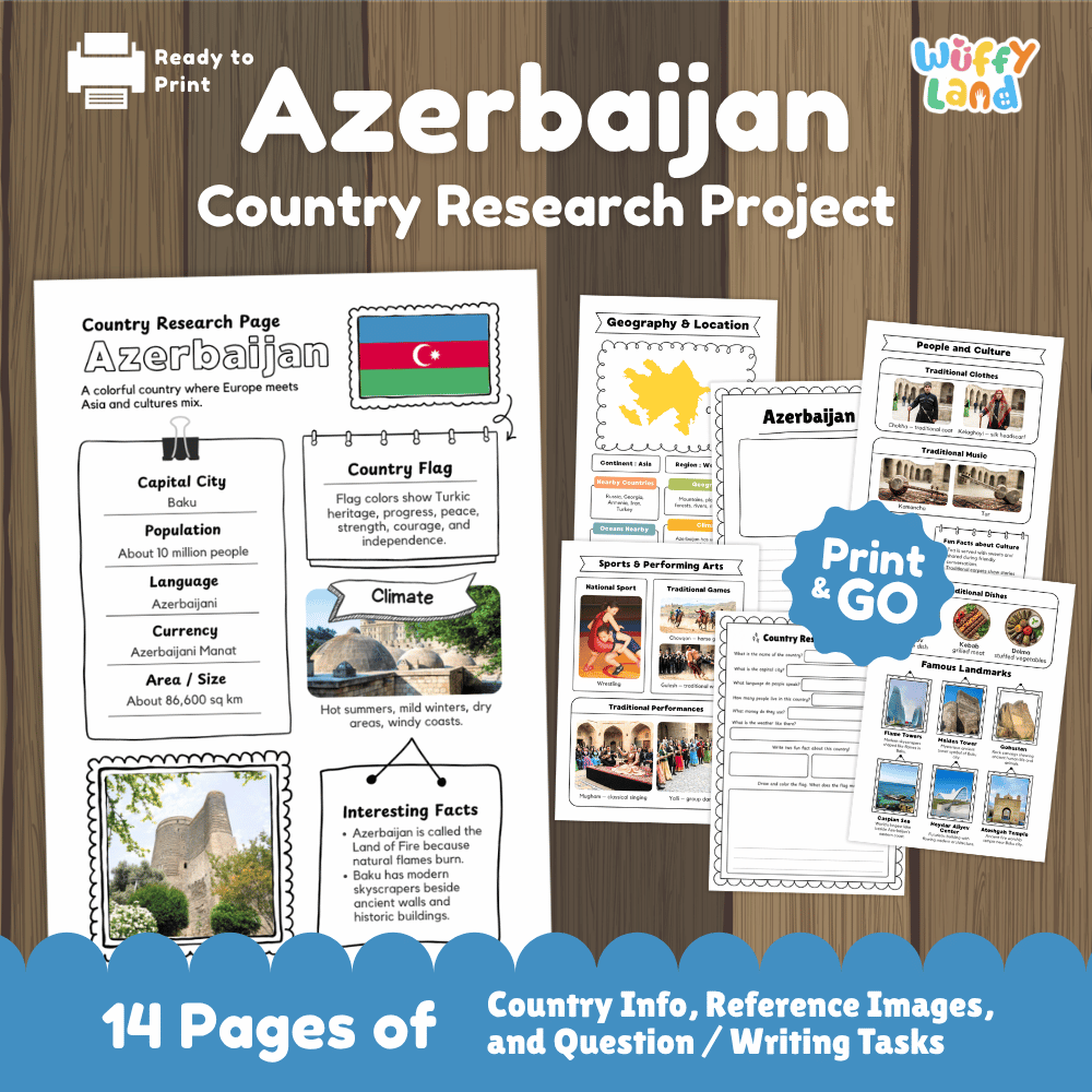 Azerbaijan Country Research Project | Geography Worksheets and Writing Tasks