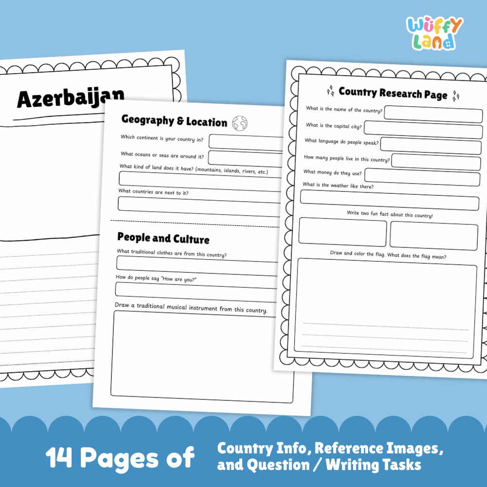 Azerbaijan Country Research Project | Geography Worksheets and Writing Tasks