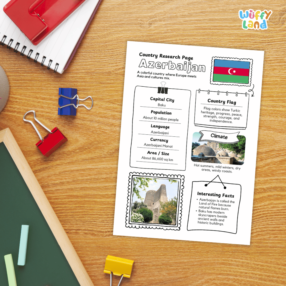Azerbaijan Country Research Project | Geography Worksheets and Writing Tasks