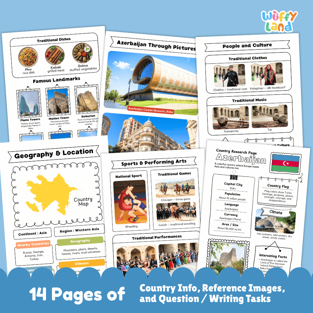 Azerbaijan Country Research Project | Geography Worksheets and Writing Tasks