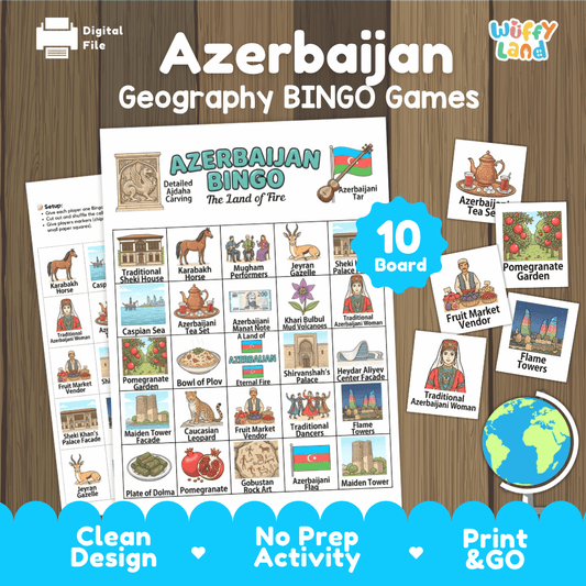 Azerbaijan Geography Bingo Game Printable Activity