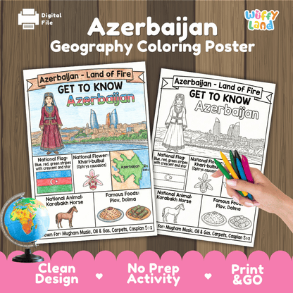 Azerbaijan Geography Coloring Poster and Fact Sheet Printable Worksheets