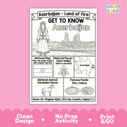 Azerbaijan Geography Coloring Poster and Fact Sheet Printable Worksheets