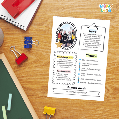 Guided research question worksheet organizer for students to research facts, challenges, and the legacy of BLACKPINK